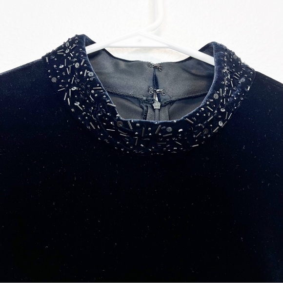 Jumpsuit Black Faux Velvet Top Beaded Belted VTG New JR Nites - Picture 5 of 8